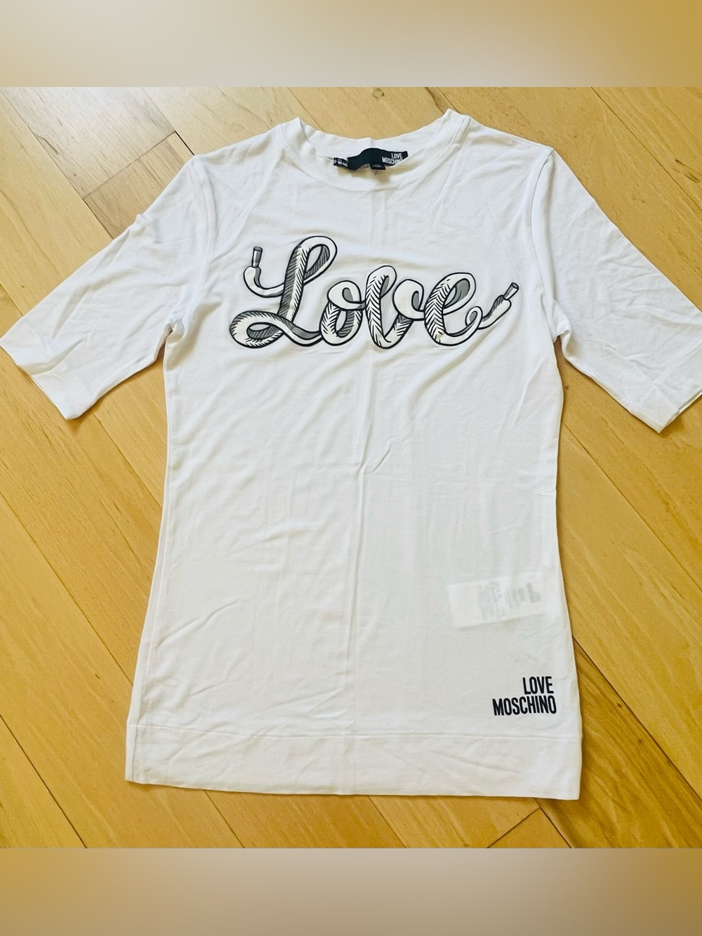 Moschino White Crewneck Tee with Black Neck Label